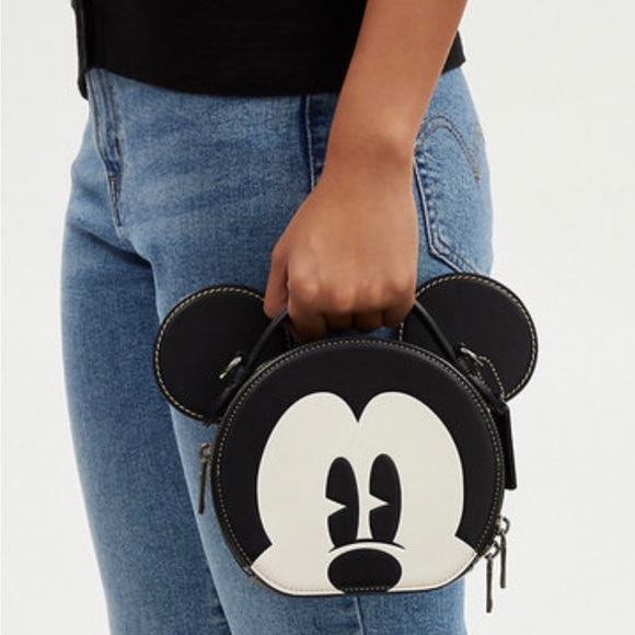 NWT Coach CM840 Disney X Coach Mickey Mouse Ear Bag Smooth Leather Black Multi - Picture 4 of 6